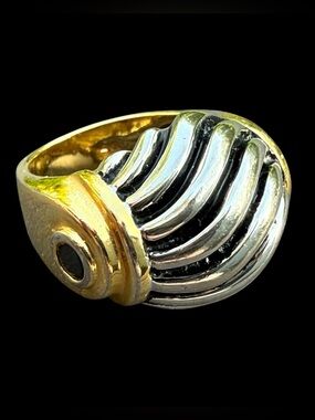 Sz 5 Vintage Joseph Esposito 18k GE Silver & Gold Ribbed Dome Top Ring
